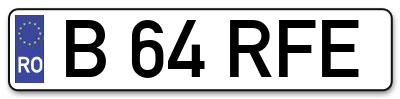 Placuta inmatriculare numar auto  B-64-RFE, B 64 RFE, B64RFE