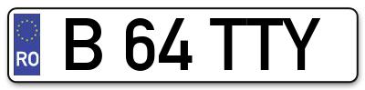 Placuta inmatriculare numar auto  B-64-TTY, B 64 TTY, B64TTY