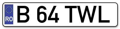 Placuta inmatriculare numar auto  B-64-TWL, B 64 TWL, B64TWL