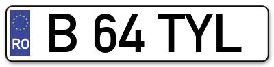 Placuta inmatriculare numar auto  B-64-TYL, B 64 TYL, B64TYL