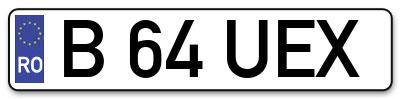 Placuta inmatriculare numar auto  B-64-UEX, B 64 UEX, B64UEX