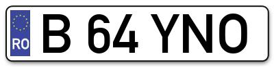 Placuta inmatriculare numar auto  B-64-YNO, B 64 YNO, B64YNO