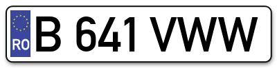 Placuta inmatriculare numar auto  B-641-VWW, B 641 VWW, B641VWW