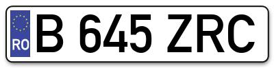 Placuta inmatriculare numar auto  B-645-ZRC, B 645 ZRC, B645ZRC