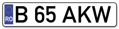 Placuta inmatriculare numar auto  B-65-AKW, B 65 AKW, B65AKW