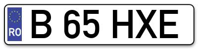 Placuta inmatriculare numar auto  B-65-HXE, B 65 HXE, B65HXE