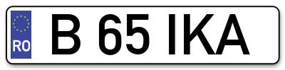 Placuta inmatriculare numar auto  B-65-IKA, B 65 IKA, B65IKA