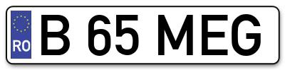 Placuta inmatriculare numar auto  B-65-MEG, B 65 MEG, B65MEG