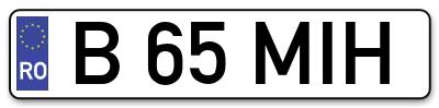 Placuta inmatriculare numar auto  B-65-MIH, B 65 MIH, B65MIH