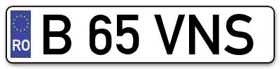 Placuta inmatriculare numar auto  B-65-VNS, B 65 VNS, B65VNS