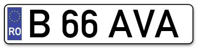 Placuta inmatriculare numar auto  B-66-AVA, B 66 AVA, B66AVA