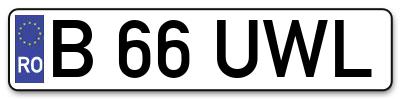 Placuta inmatriculare numar auto  B-66-UWL, B 66 UWL, B66UWL