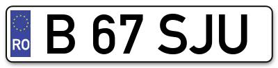 Placuta inmatriculare numar auto  B-67-SJU, B 67 SJU, B67SJU