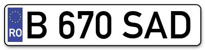Placuta inmatriculare numar auto  B-670-SAD, B 670 SAD, B670SAD
