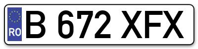 Placuta inmatriculare numar auto  B-672-XFX, B 672 XFX, B672XFX