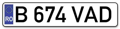 Placuta inmatriculare numar auto  B-674-VAD, B 674 VAD, B674VAD