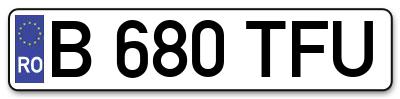 Placuta inmatriculare numar auto  B-680-TFU, B 680 TFU, B680TFU