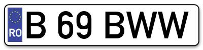 Placuta inmatriculare numar auto  B-69-BWW, B 69 BWW, B69BWW