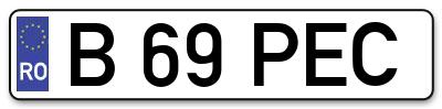 Placuta inmatriculare numar auto  B-69-PEC, B 69 PEC, B69PEC