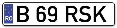 Placuta inmatriculare numar auto  B-69-RSK, B 69 RSK, B69RSK