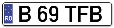 Placuta inmatriculare numar auto  B-69-TFB, B 69 TFB, B69TFB