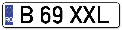 Placuta inmatriculare numar auto  B-69-XXL, B 69 XXL, B69XXL