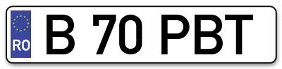 Placuta inmatriculare numar auto  B-70-PBT, B 70 PBT, B70PBT