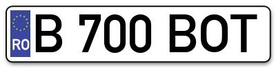 Placuta inmatriculare numar auto  B-700-BOT, B 700 BOT, B700BOT