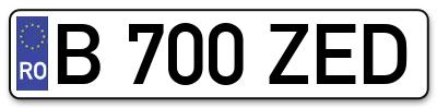 Placuta inmatriculare numar auto  B-700-ZED, B 700 ZED, B700ZED