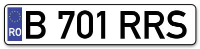 Placuta inmatriculare numar auto  B-701-RRS, B 701 RRS, B701RRS