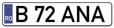 Placuta inmatriculare numar auto  B-72-ANA, B 72 ANA, B72ANA