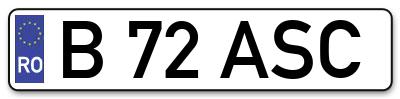 Placuta inmatriculare numar auto  B-72-ASC, B 72 ASC, B72ASC