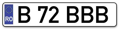 Placuta inmatriculare numar auto  B-72-BBB, B 72 BBB, B72BBB