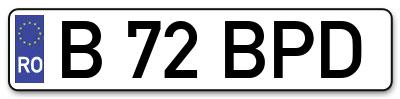Placuta inmatriculare numar auto  B-72-BPD, B 72 BPD, B72BPD