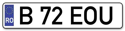 Placuta inmatriculare numar auto  B-72-EOU, B 72 EOU, B72EOU