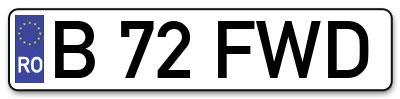 Placuta inmatriculare numar auto  B-72-FWD, B 72 FWD, B72FWD