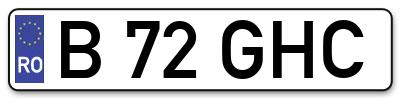 Placuta inmatriculare numar auto  B-72-GHC, B 72 GHC, B72GHC