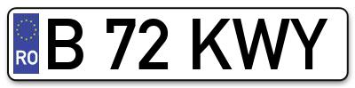 Placuta inmatriculare numar auto  B-72-KWY, B 72 KWY, B72KWY