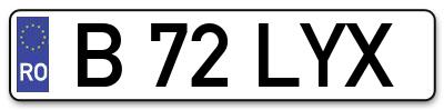 Placuta inmatriculare numar auto  B-72-LYX, B 72 LYX, B72LYX