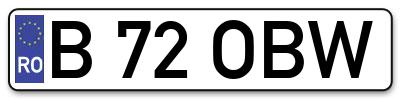 Placuta inmatriculare numar auto  B-72-OBW, B 72 OBW, B72OBW