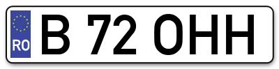 Placuta inmatriculare numar auto  B-72-OHH, B 72 OHH, B72OHH