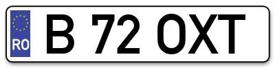 Placuta inmatriculare numar auto  B-72-OXT, B 72 OXT, B72OXT