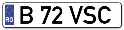 Placuta inmatriculare numar auto  B-72-VSC, B 72 VSC, B72VSC