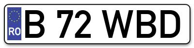 Placuta inmatriculare numar auto  B-72-WBD, B 72 WBD, B72WBD