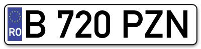 Placuta inmatriculare numar auto  B-720-PZN, B 720 PZN, B720PZN