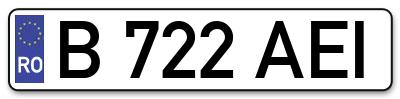 Placuta inmatriculare numar auto  B-722-AEI, B 722 AEI, B722AEI
