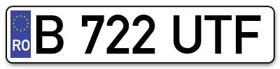 Placuta inmatriculare numar auto  B-722-UTF, B 722 UTF, B722UTF