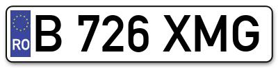 Placuta inmatriculare numar auto  B-726-XMG, B 726 XMG, B726XMG