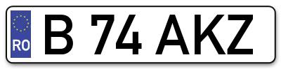 Placuta inmatriculare numar auto  B-74-AKZ, B 74 AKZ, B74AKZ
