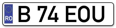 Placuta inmatriculare numar auto  B-74-EOU, B 74 EOU, B74EOU